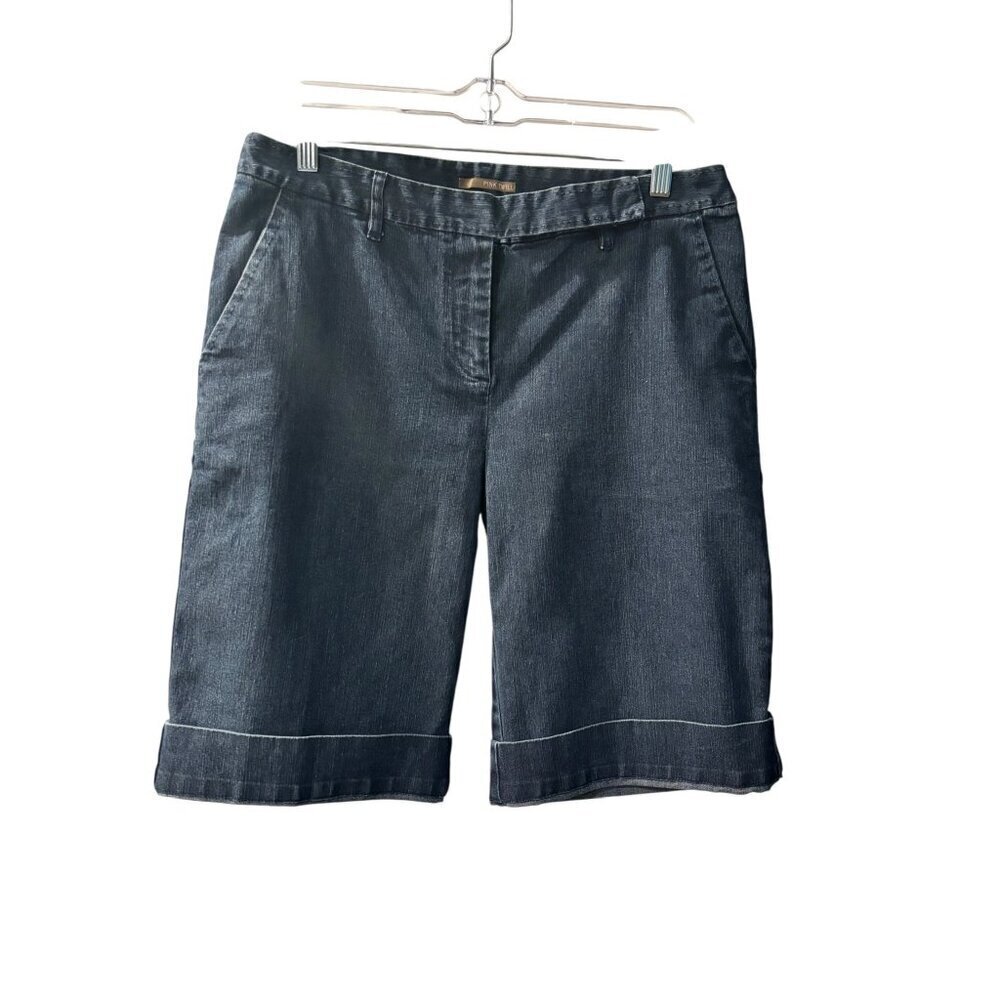 Pink Twill Women's Dark Blue Mid-Thigh Shorts